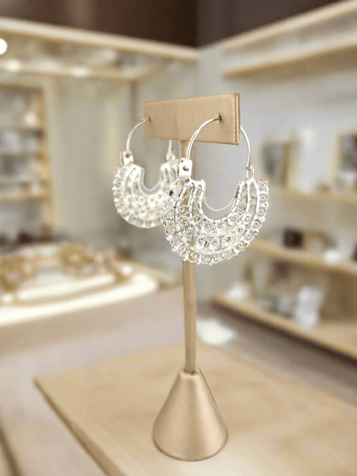 Jerezana Hoop Earrings 925 Silver | Arracadas Jerezanas Plata 925 – Mexican hoops Sterling silver | Tradición Mexicana Hecha a Mano - Wear with style