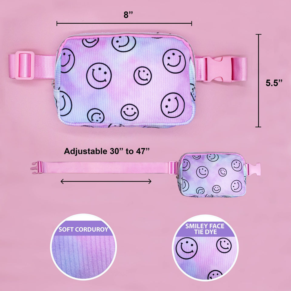 Kids Belt Bag - Tie Dye Smiley Face Crossbody Fanny Pack - Wear with style