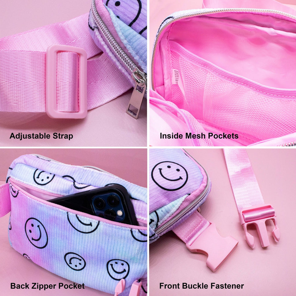 Kids Belt Bag - Tie Dye Smiley Face Crossbody Fanny Pack - Wear with style