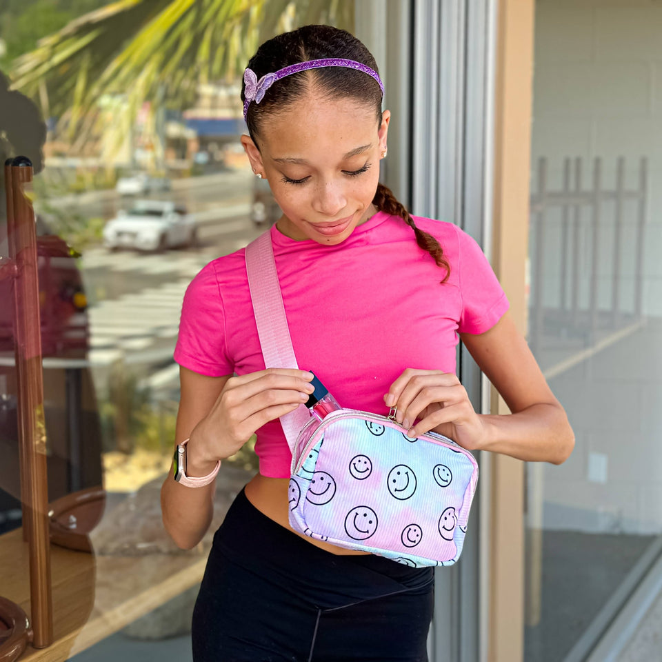 Kids Belt Bag - Tie Dye Smiley Face Crossbody Fanny Pack - Wear with style
