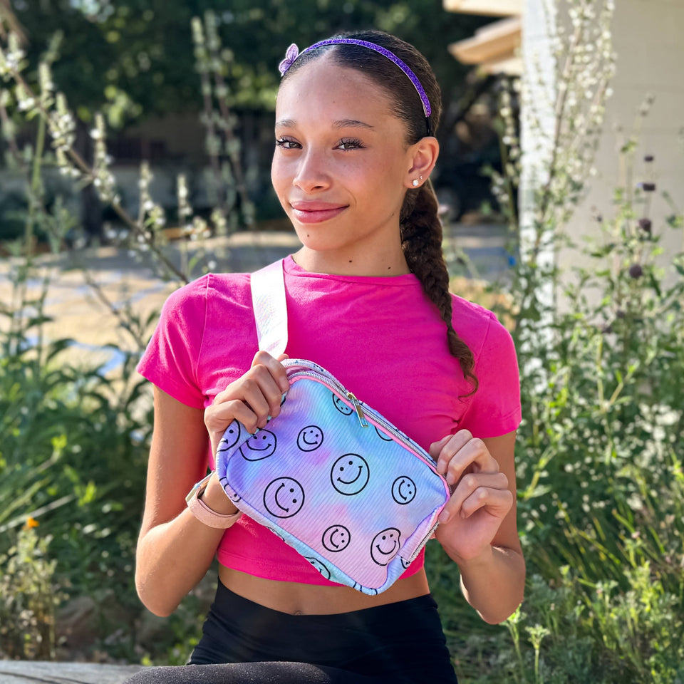 Kids Belt Bag - Tie Dye Smiley Face Crossbody Fanny Pack - Wear with style