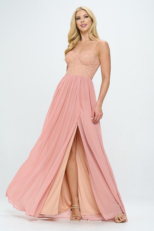 Lace Detail Bustier Floor Length Maxi Dress - Wear with style
