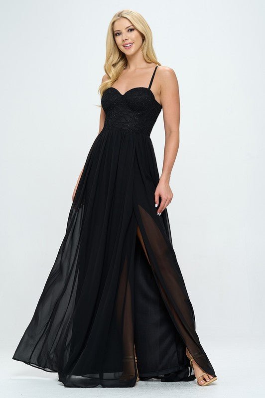 Lace Detail Bustier Floor Length Maxi Dress - Wear with style
