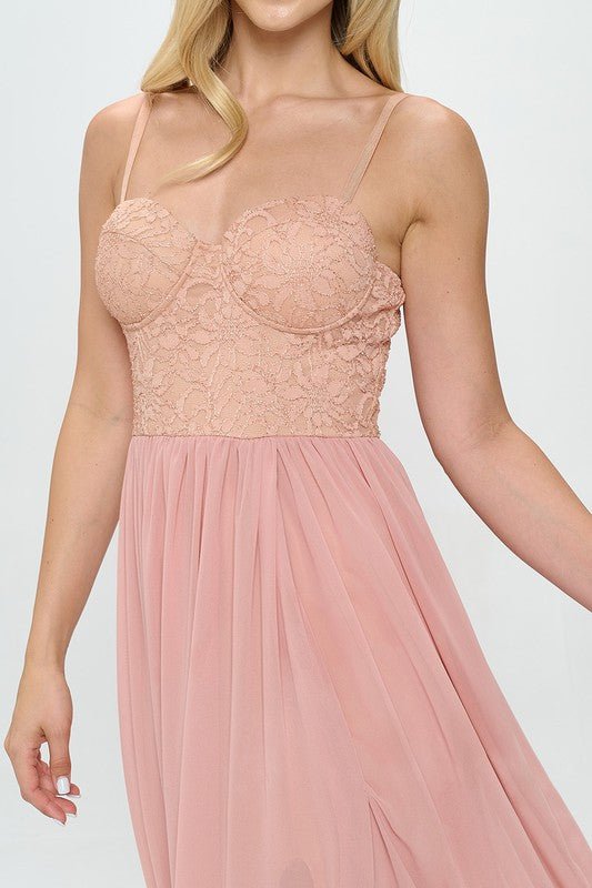 Lace Detail Bustier Floor Length Maxi Dress - Wear with style
