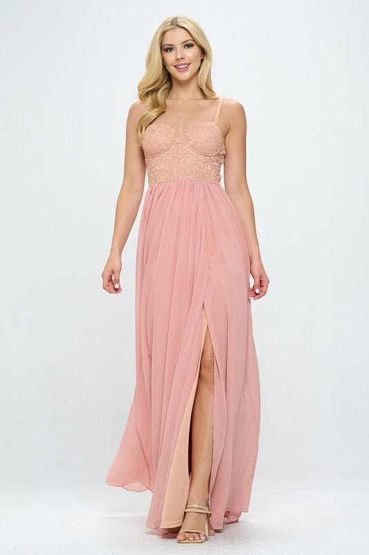 Lace Detail Bustier Floor Length Maxi Dress - Wear with style
