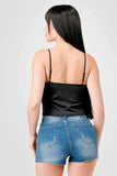 LACE TRIM SWEETHEART DRAWSTRING BOW TIE RUFFLED DRAPED CAMI TOP - Wear with style