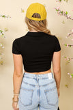 LAUREN COLLARED RIBBED KNIT POLO CROP TOP - Wear with style