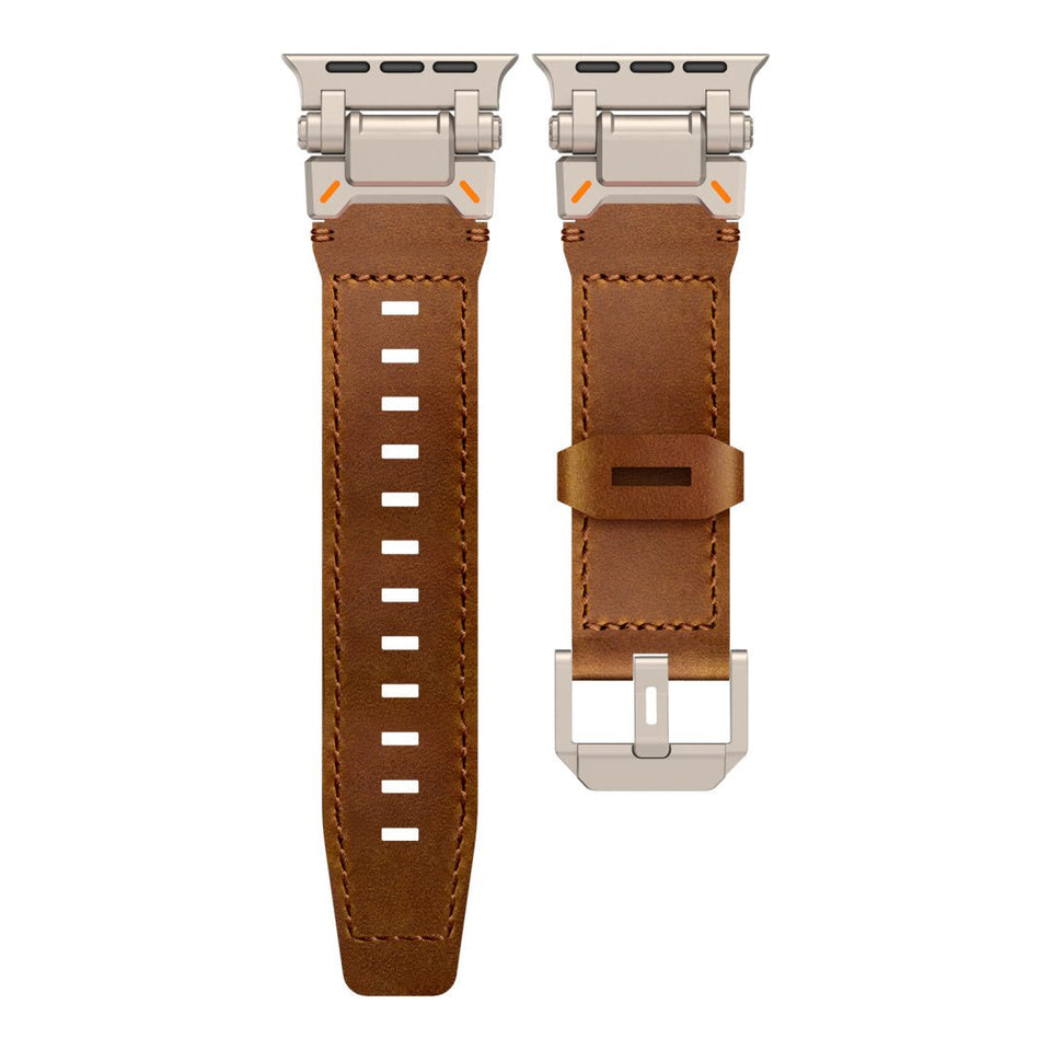 Leather Tactical Band for Apple Watch Ultra – 26mm Wide, Mecha - Style Connectors, Adventure - Ready - Wear with style