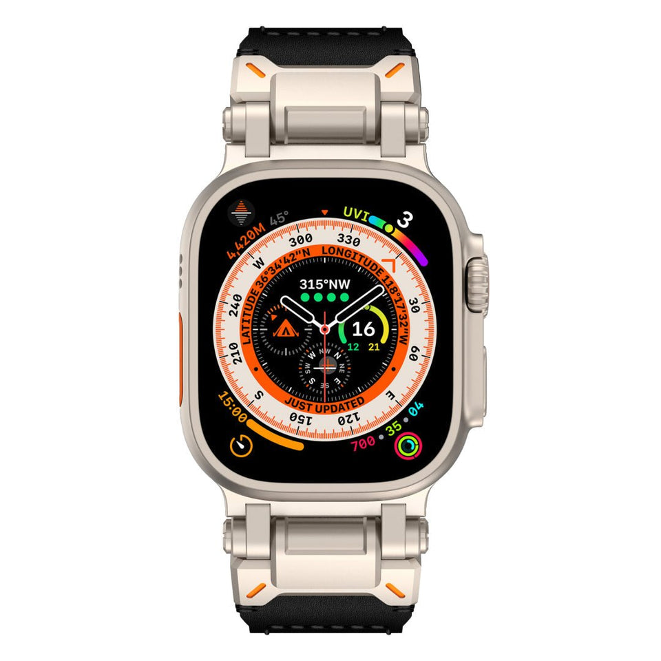 Leather Tactical Band for Apple Watch Ultra – 26mm Wide, Mecha - Style Connectors, Adventure - Ready - Wear with style