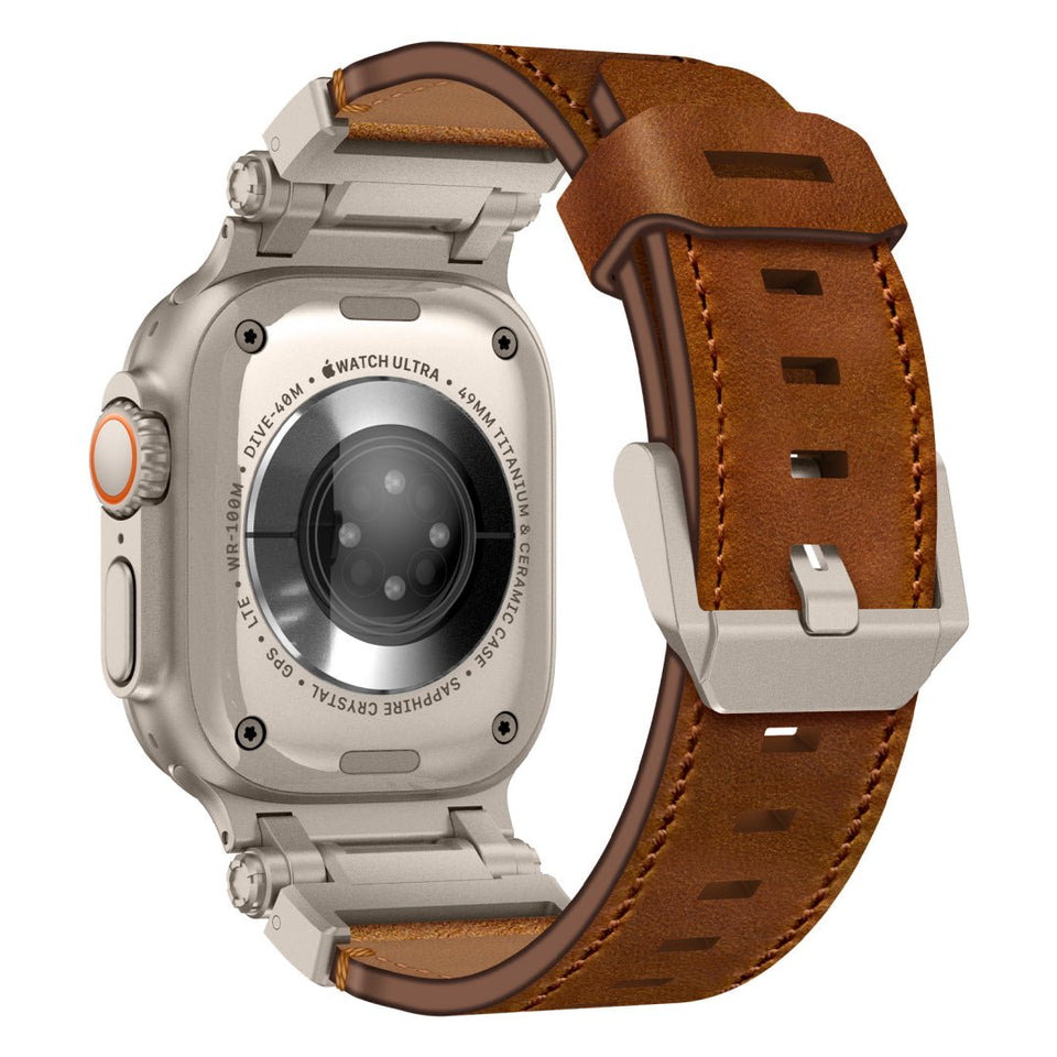 Leather Tactical Band for Apple Watch Ultra – 26mm Wide, Mecha - Style Connectors, Adventure - Ready - Wear with style