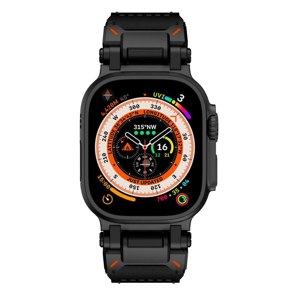 Leather Tactical Band for Apple Watch Ultra – 26mm Wide, Mecha - Style Connectors, Adventure - Ready - Wear with style