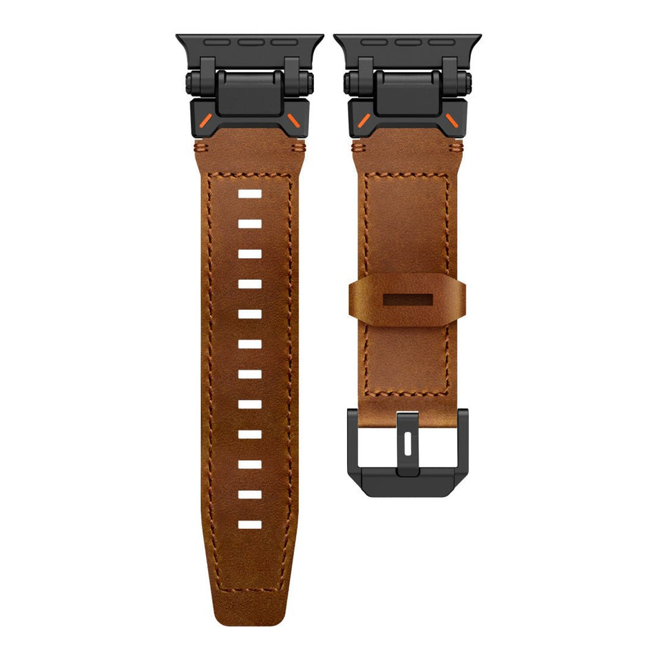 Leather Tactical Band for Apple Watch Ultra – 26mm Wide, Mecha - Style Connectors, Adventure - Ready - Wear with style