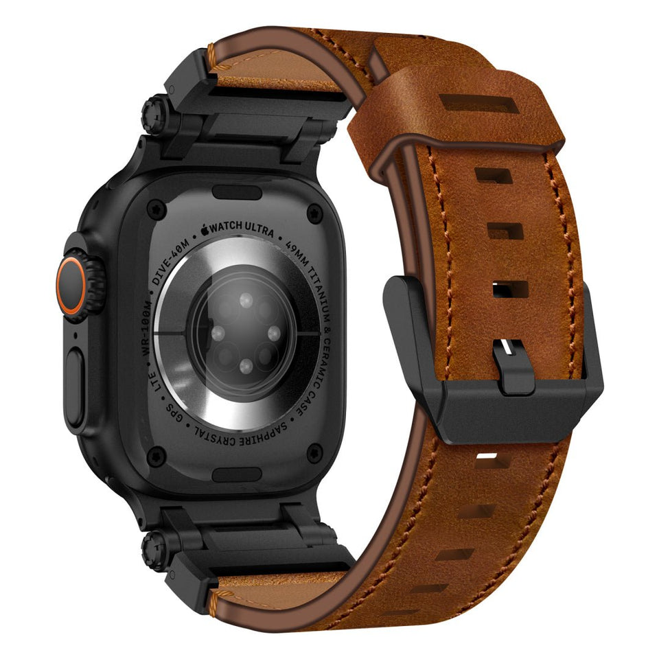 Leather Tactical Band for Apple Watch Ultra – 26mm Wide, Mecha - Style Connectors, Adventure - Ready - Wear with style