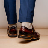 55-112-CGN LEGERRA Hand Burnished Crocodile Print Monkstrap Cognac