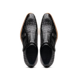 55-112-BLK LEGERRA Hand Burnished Crocodile Print Monkstrap Black