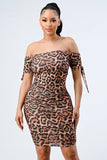 LEOPARD PRINT SHIRRING BODYCON DRESS - Wear with style