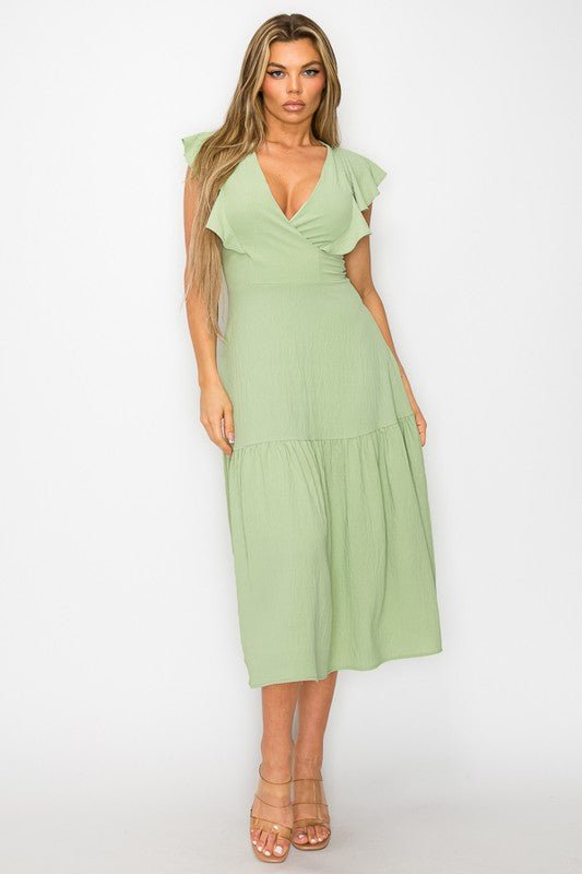 Long Dress With Short Ruffle Sleeves - Wear with style