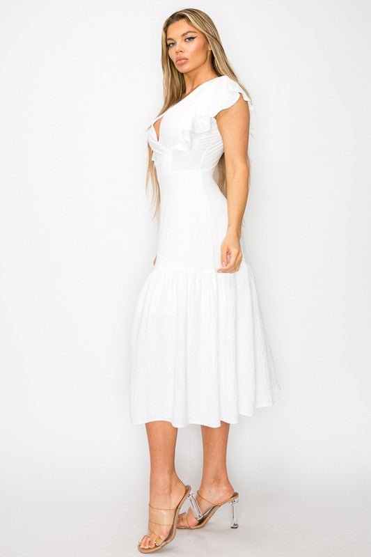 Long Dress With Short Ruffle Sleeves - Wear with style