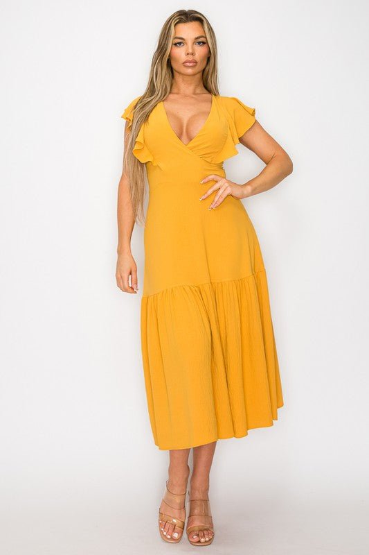 Long Dress With Short Ruffle Sleeves - Wear with style
