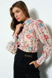 Long Puff Sleeve Floral Print Blouse Top - Wear with style