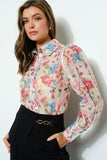 Long Puff Sleeve Floral Print Blouse Top - Wear with style