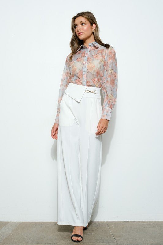 Long Puff Sleeve Floral Print Blouse Top - Wear with style