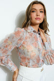 Long Puff Sleeve Floral Print Blouse Top - Wear with style
