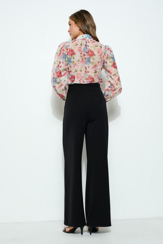 Long Puff Sleeve Floral Print Blouse Top - Wear with style