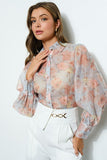 Long Puff Sleeve Floral Print Blouse Top - Wear with style