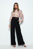 Long Puff Sleeve Floral Print Blouse Top - Wear with style