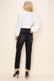 Long Puff Sleeves Ruffle V-Neck Crop Top - Wear with style