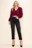 Long Puff Sleeves Ruffle V-Neck Crop Top - Wear with style