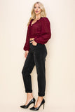 Long Puff Sleeves Ruffle V-Neck Crop Top - Wear with style