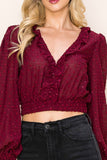 Long Puff Sleeves Ruffle V-Neck Crop Top - Wear with style
