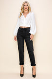 Long Puff Sleeves Ruffle V-Neck Crop Top - Wear with style