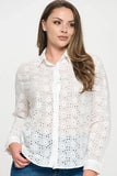 Long Sleeve Button Down Eyelet Top - Wear with style