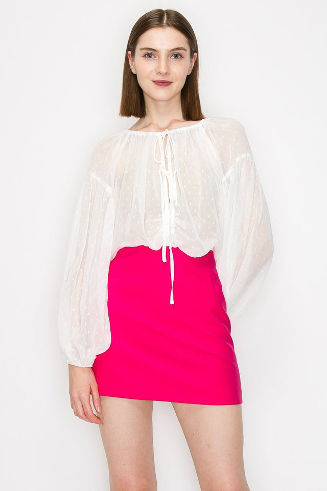 Long sleeve dots jacquard chiffon blouse top - Wear with style