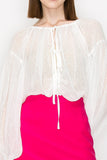 Long sleeve dots jacquard chiffon blouse top - Wear with style