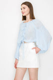 Long sleeve dots jacquard chiffon blouse top - Wear with style