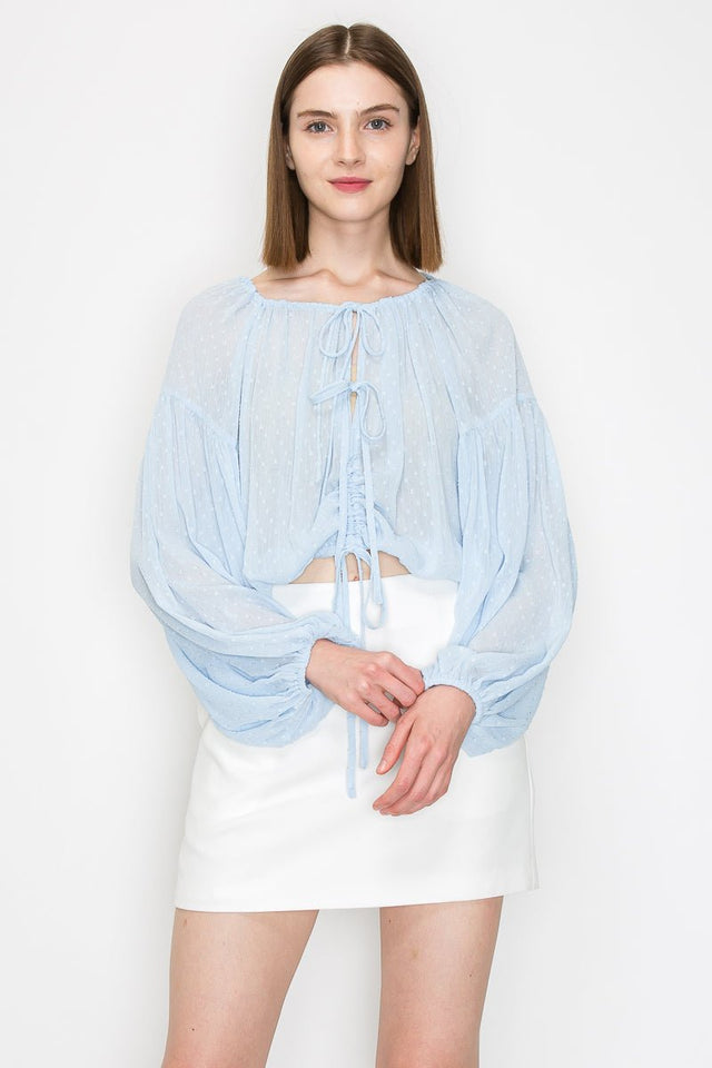 Long sleeve dots jacquard chiffon blouse top - Wear with style