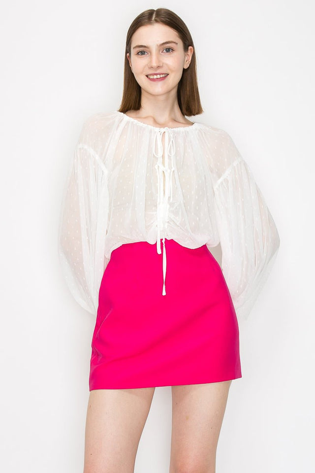 Long sleeve dots jacquard chiffon blouse top - Wear with style