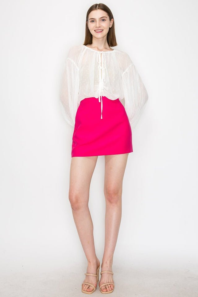 Long sleeve dots jacquard chiffon blouse top - Wear with style