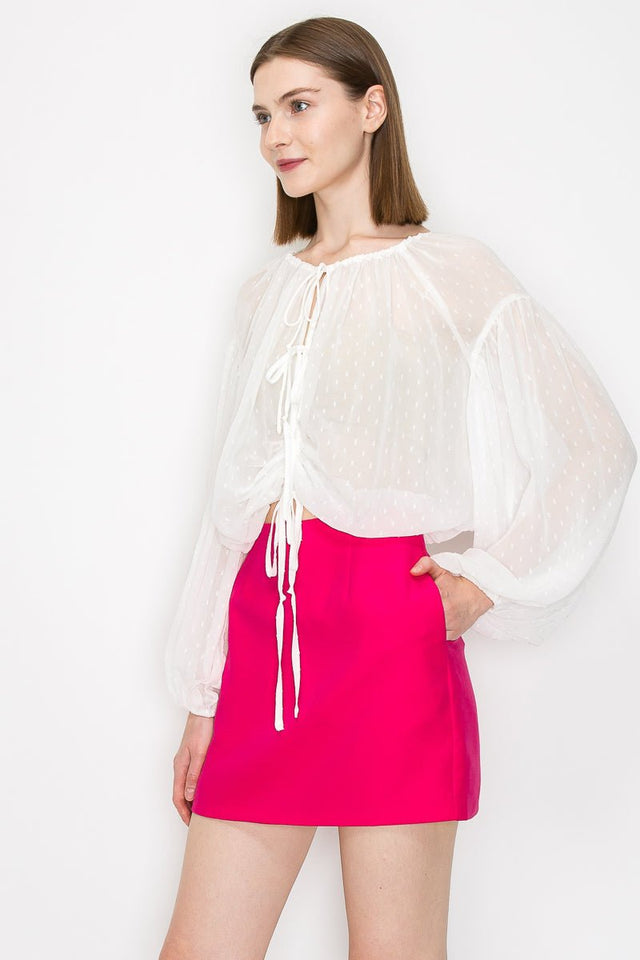 Long sleeve dots jacquard chiffon blouse top - Wear with style