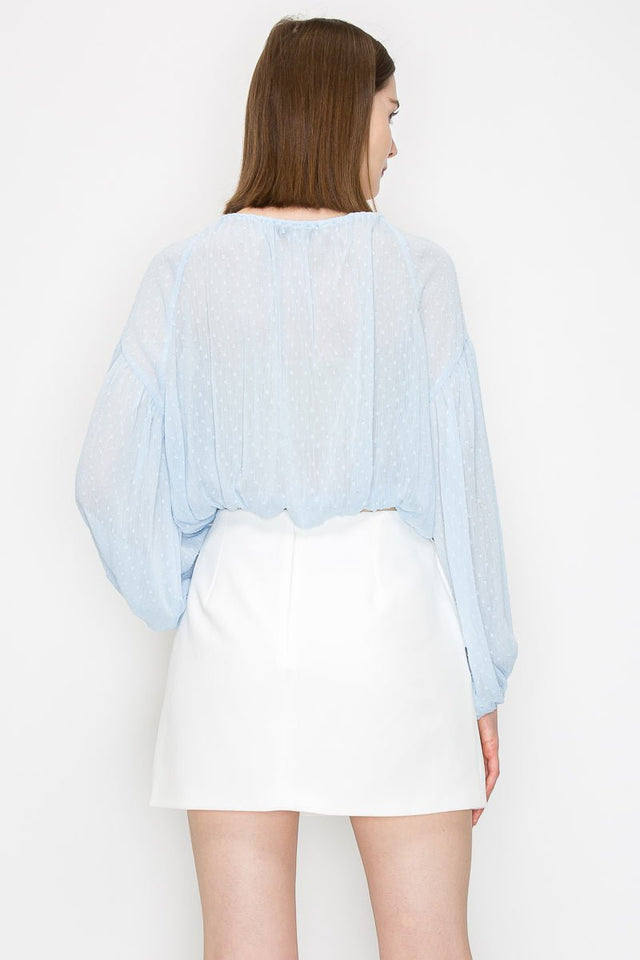 Long sleeve dots jacquard chiffon blouse top - Wear with style