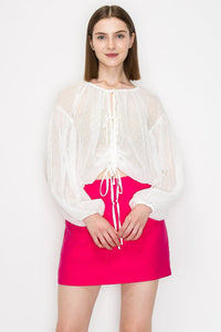 Long sleeve dots jacquard chiffon blouse top - Wear with style