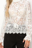 Long sleeve mock neck butterfly lace blouse - Wear with style