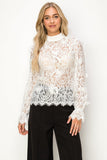 Long sleeve mock neck butterfly lace blouse - Wear with style