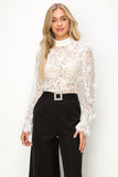 Long sleeve mock neck butterfly lace blouse - Wear with style