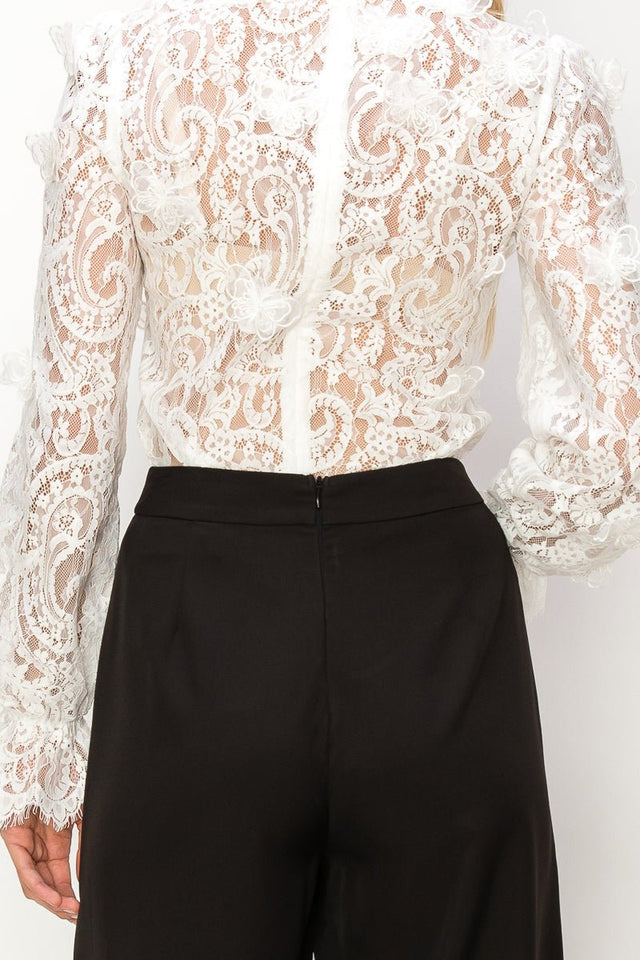 Long sleeve mock neck butterfly lace blouse - Wear with style