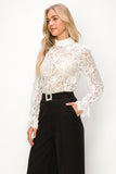 Long sleeve mock neck butterfly lace blouse - Wear with style